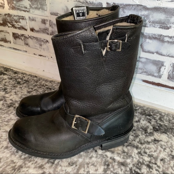 Frye engineer black boots shearling 8.5 - Picture 2 of 8